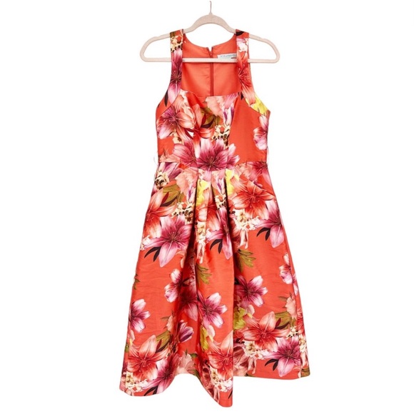 Kay Unger Morgana Flared Floral Belted Midi Dress 8 Note: No Belt - Picture 2 of 5